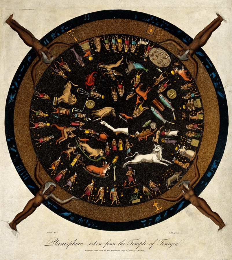 V0024917 Astrology: the Egyptian zodiac. Coloured engraving by J. Cha
Credit: Wellcome Library, London. Wellcome Images
images@wellcome.ac.uk
http://wellcomeimages.org
Astrology: the Egyptian zodiac. Coloured engraving by J. Chapman after Denon.
By: Vivant Denonafter: John ChapmanPublished: -
Copyrighted work available under Creative Commons Attribution only licence CC BY 4.0 http://creativecommons.org/licenses/by/4.0/
